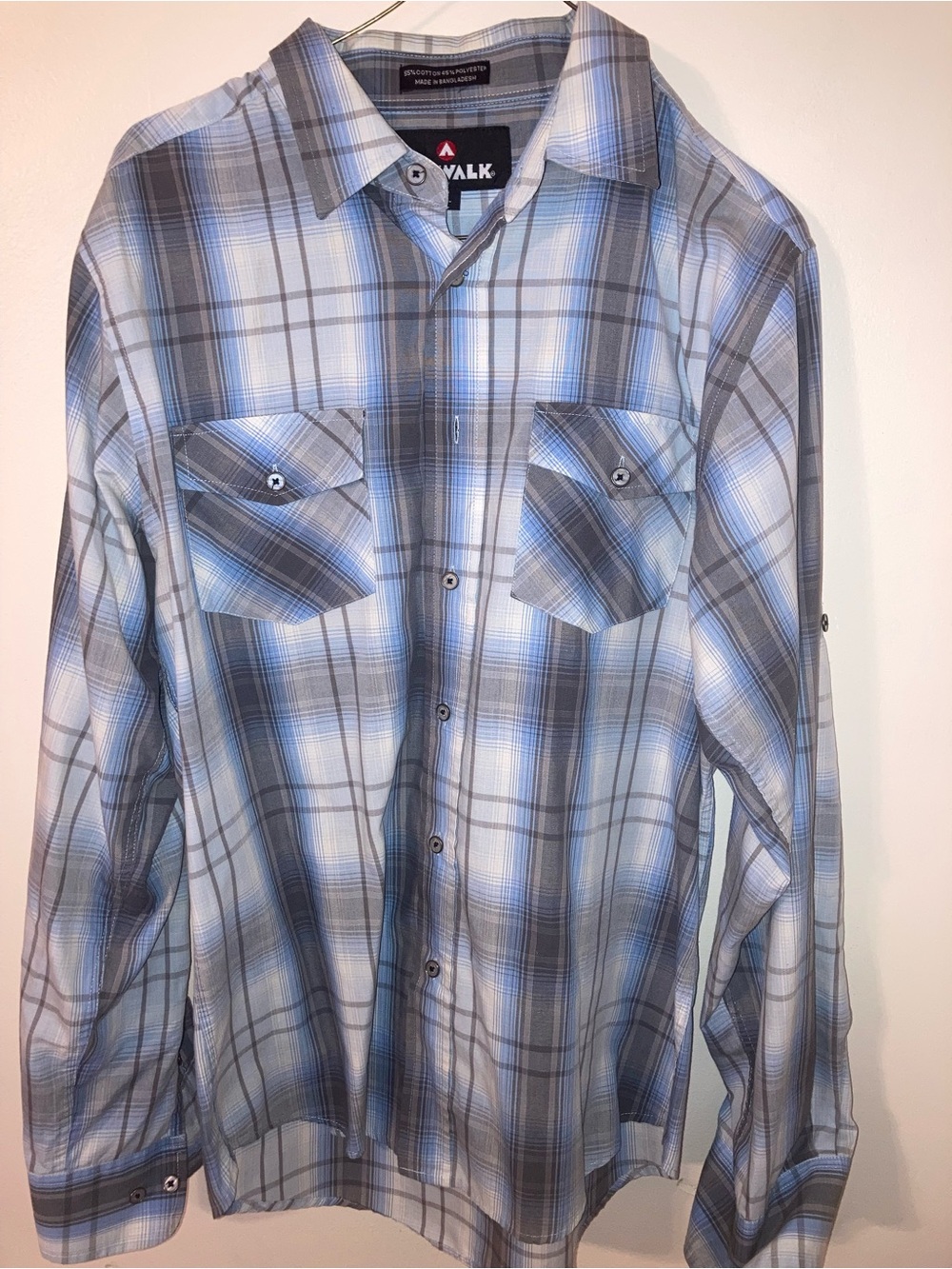 Airwalk Men’s Light Blue and Gray Plaid Button-Down Shirt